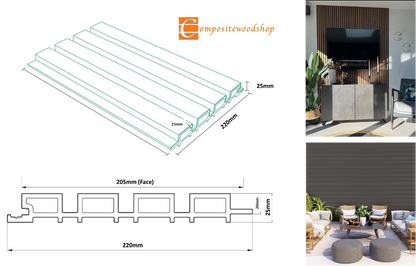 Charcoal Slatted Wall Cladding 3.6m £41.99, Matching Trim £18.00, External & Internal Corner £29.00