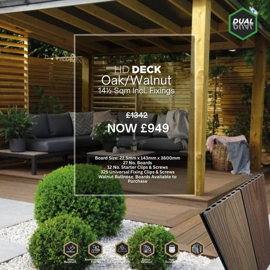 Oak/Walnut Composite Decking covering 14.5 Sqm