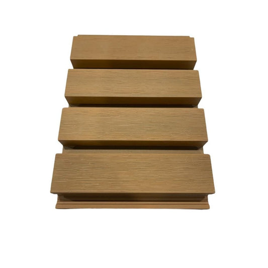 Golden Oak Slatted Wall Cladding 2.5m £29.60, Matching Trim £14.50, 3.6m External & Internal Corner £29.99